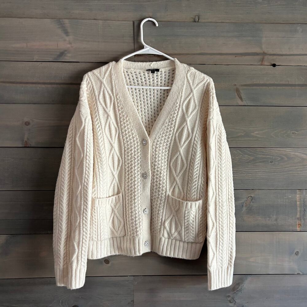 RAILS | Bixby Cable Knit Cardigan Cream Ivory Rhinestone Buttons Size Medium